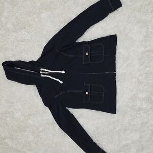LOFT Navy and White Hooded Sweatshirt. Size M